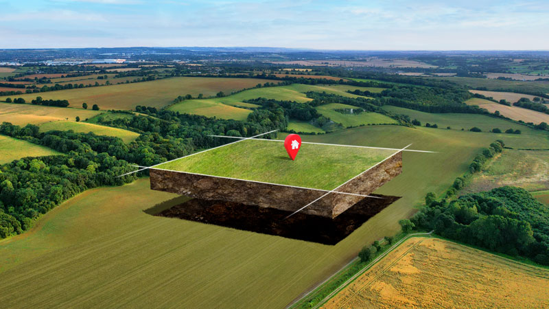 land plot with nature landscape and location pin